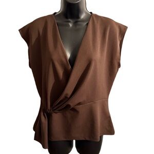 Ann Taylor Factory Chic Brown Short Sleeve Wrap Blouse